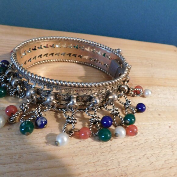 Ladies Metal Brushed Gold/Tan Detailed Bracelet - Picture 2 of 5